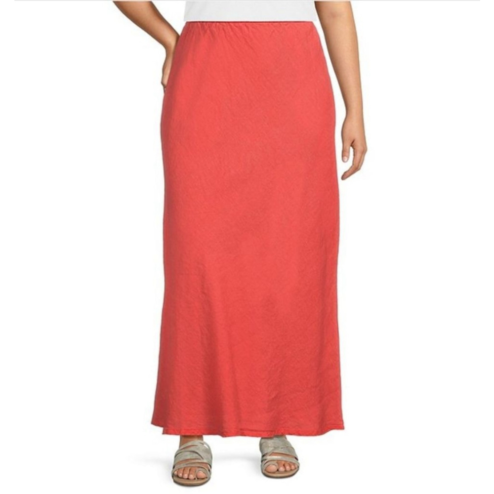 Bryn Walker Light Linen Elastic Waist A-line Pull-On Skirt M Coral